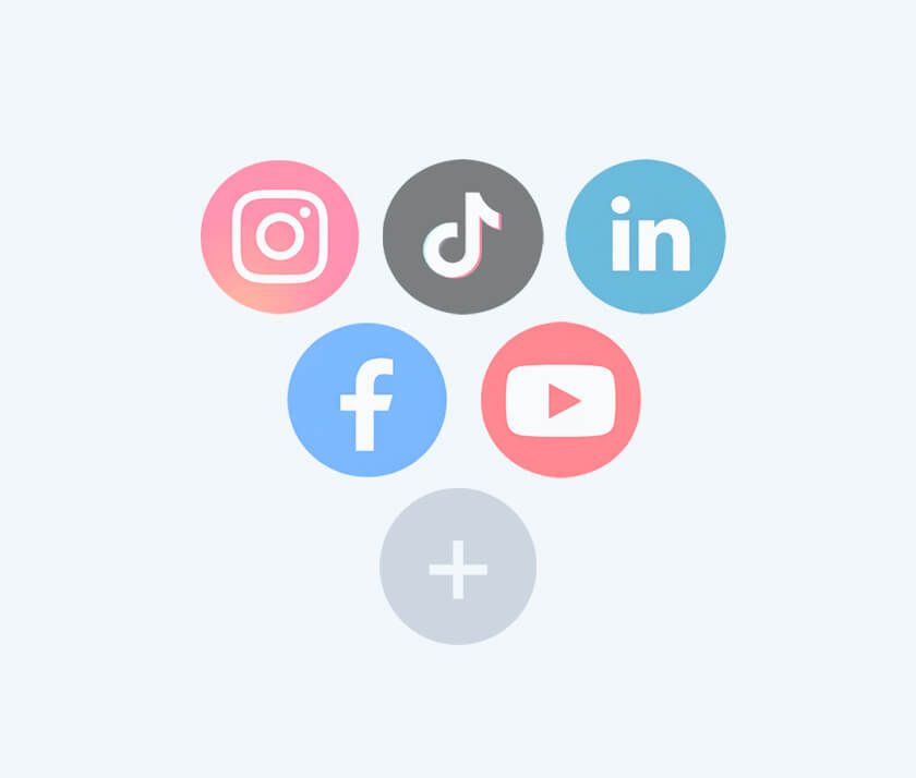 Integração com Instagram, Facebook, LinkedIn, Youtube Shorts e Tiktok