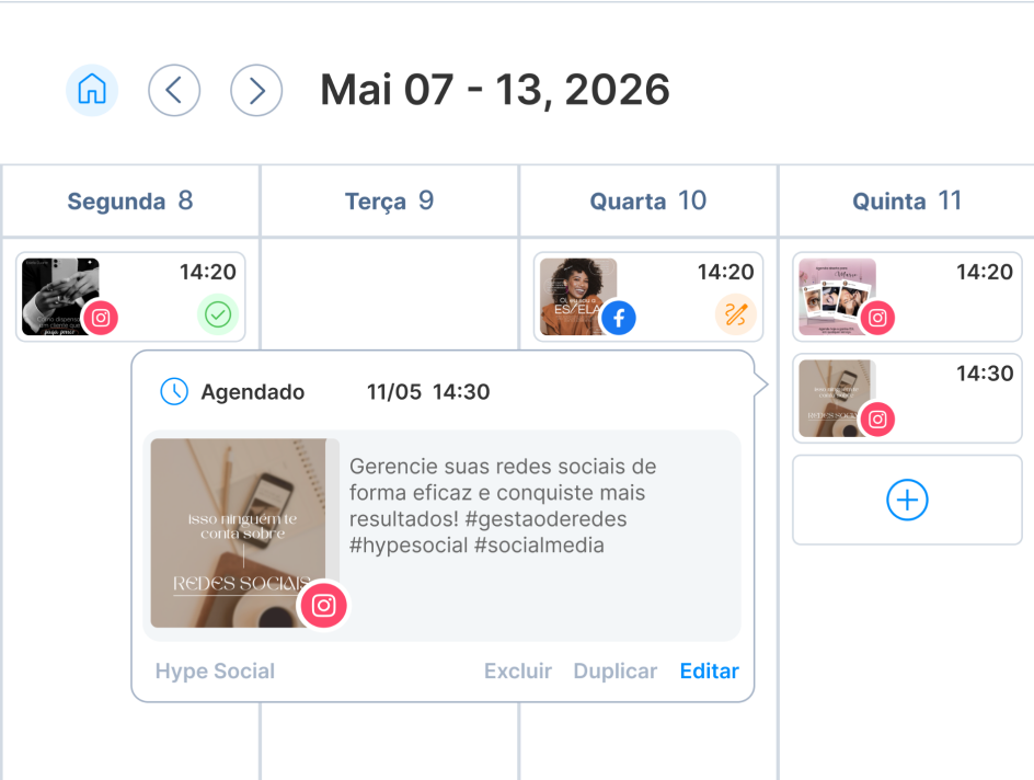 Calendário de publicações do Hype Social com card criado automaticamente a partir do Operand