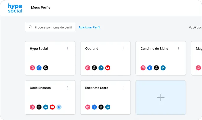 Múltiplos perfis e workspaces por cliente no Hype Social