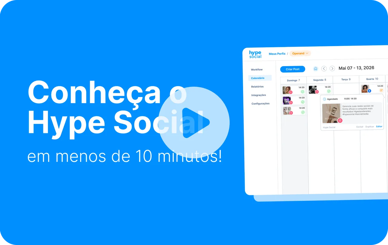 Conheça o Hype Social em menos de 10 minutos! Vídeo demonstrativo mostrando o calendário e o painel da plataforma