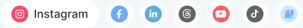 Logotipos das redes sociais suportadas pelos relatórios do Hype Social: Instagram, Facebook, LinkedIn, Threads e YouTube